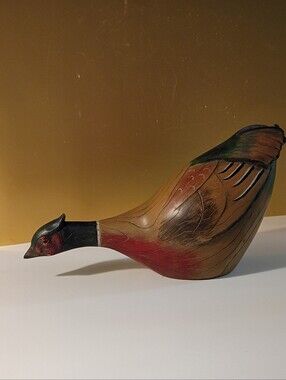 Vintage Pheasant Bird Figurine Brown, Red & Green